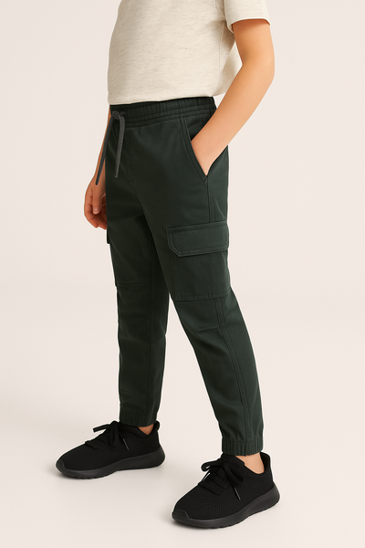 Dark Grey Kids ZARAMEN 6 Pocket Cotton Cargo Trouser