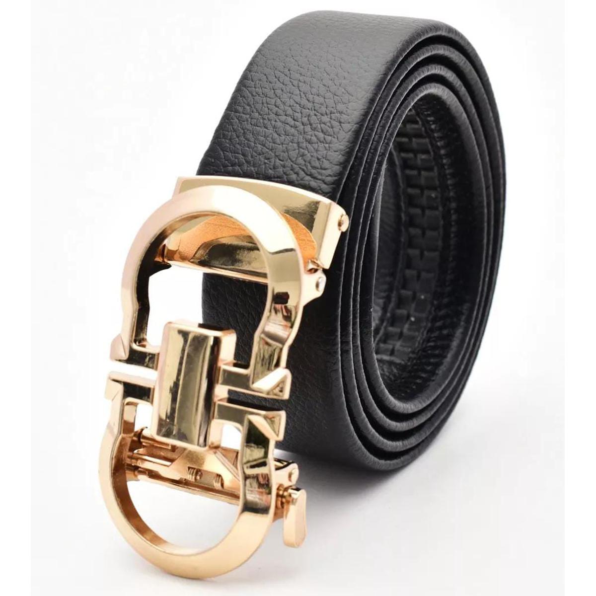 Black Leather Belt With Premium Golden Buckle