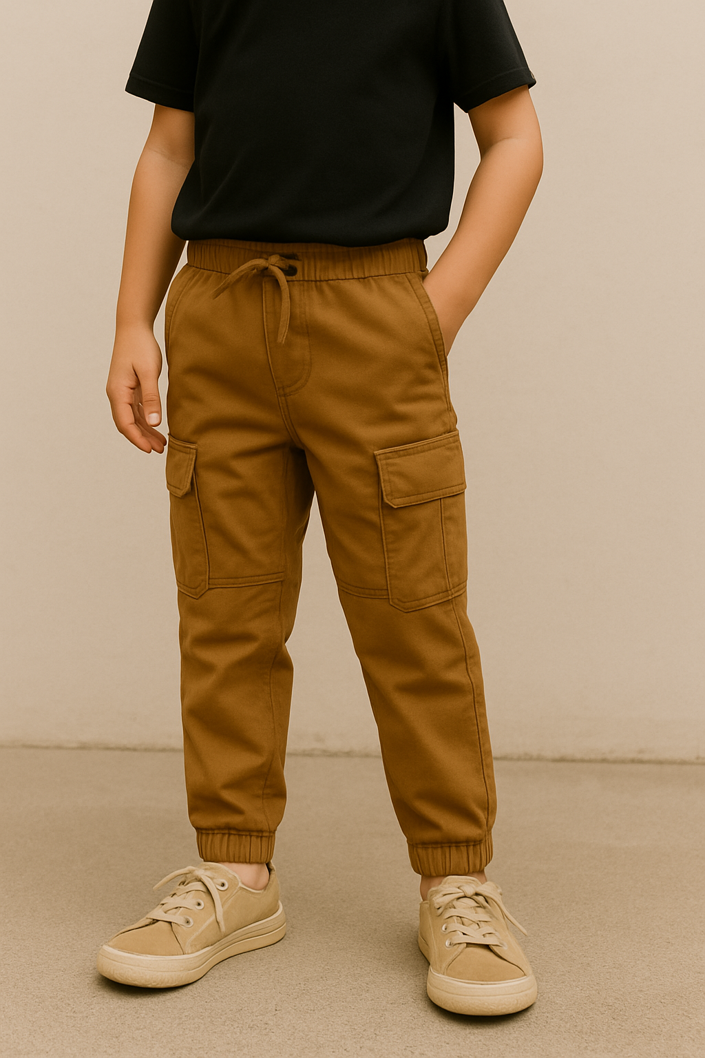 Camel Brown kids ZARAMEN 6 Pocket Cotton Cargo Trouser