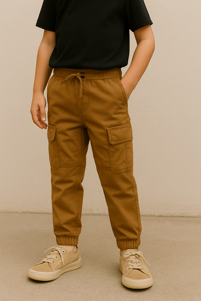 Camel Brown kids ZARAMEN 6 Pocket Cotton Cargo Trouser