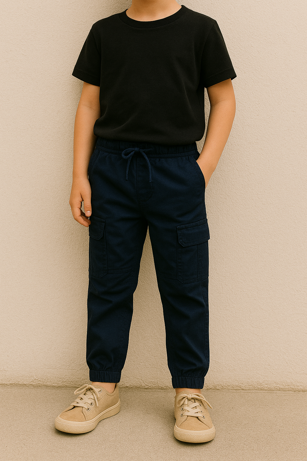 Navy Blue Kids ZARAMEN 6 Pocket Cotton Cargo Trouser
