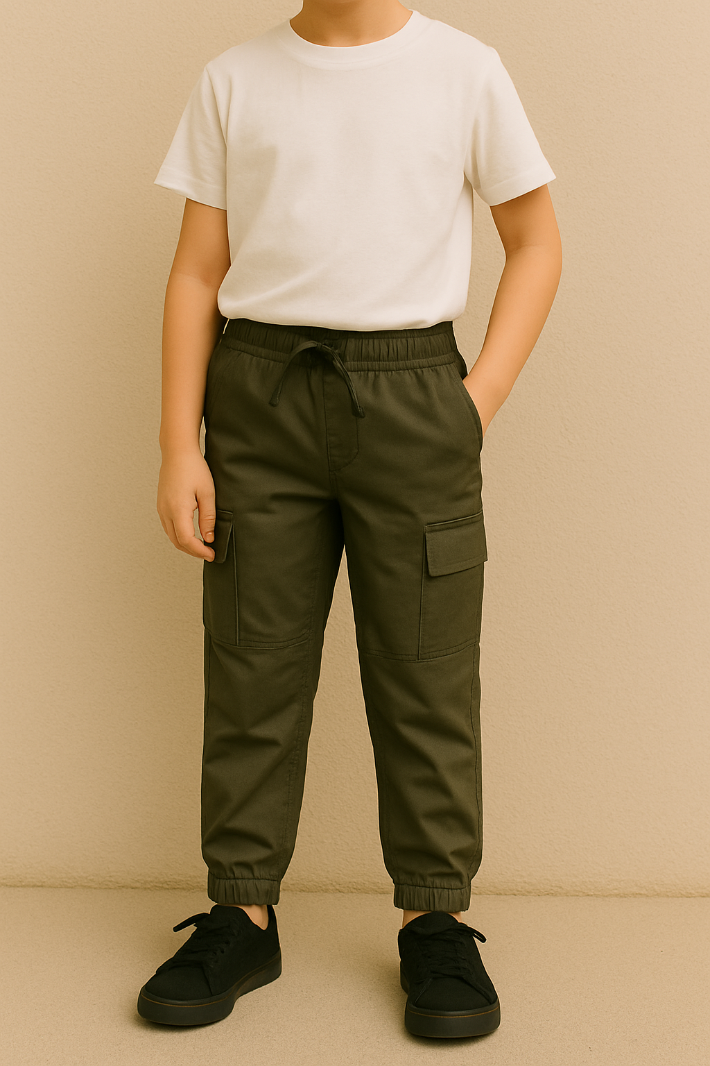 Green Kids ZARAMEN 6 Pocket Cotton Cargo Trouser