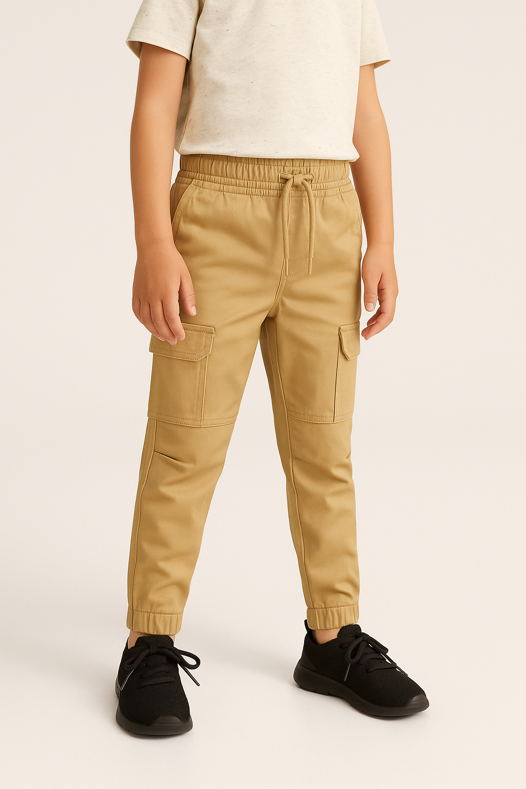 Beige Kids ZARAMEN 6 Pocket Cotton Cargo Trouser