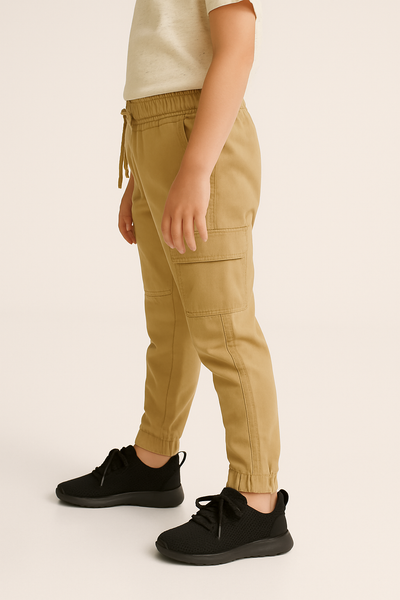 Beige Kids ZARAMEN 6 Pocket Cotton Cargo Trouser
