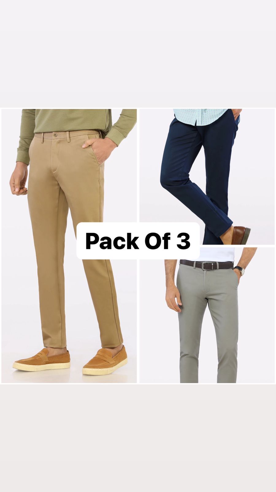 Pack of 3 Premium Cotton Chinos