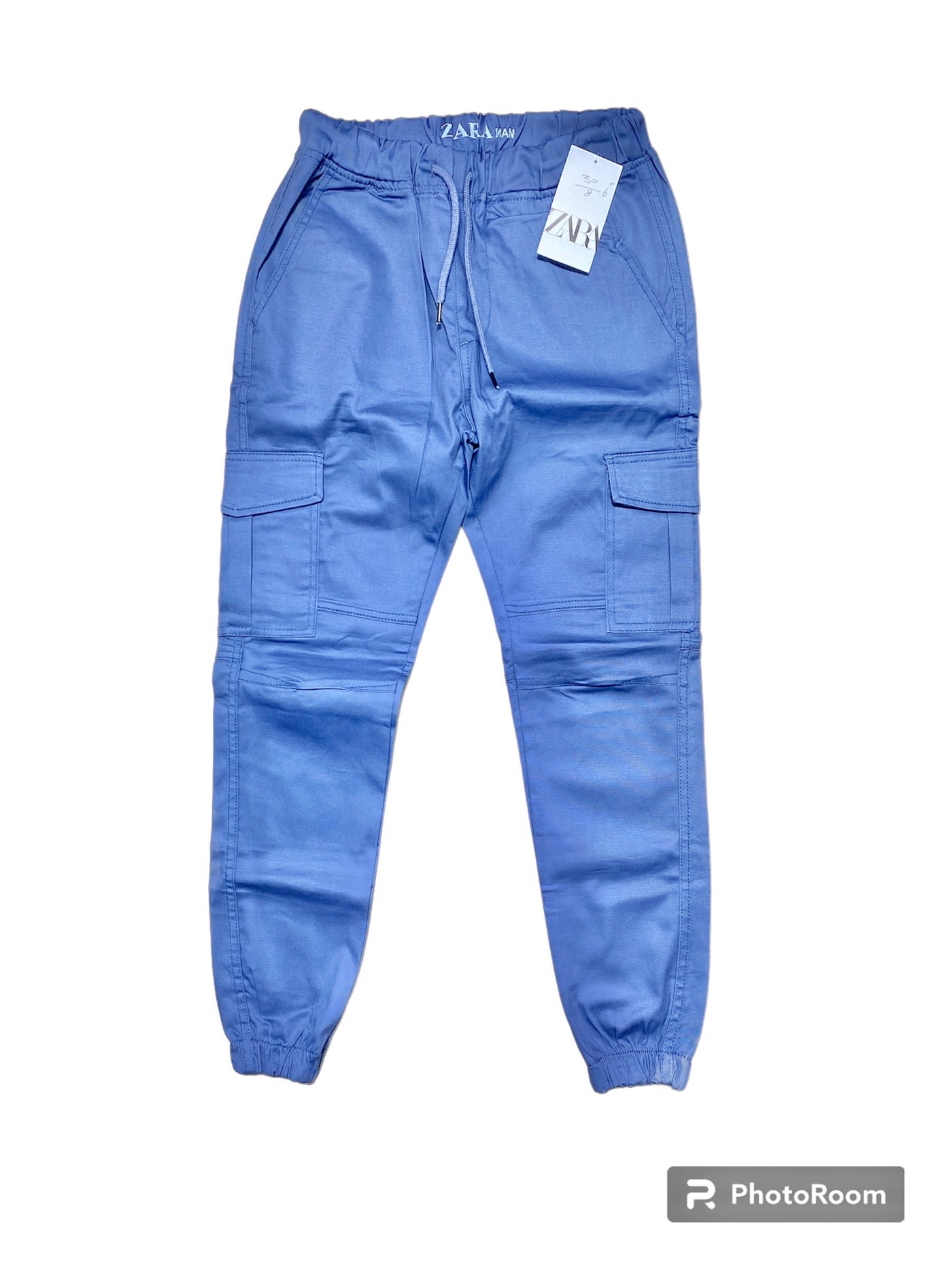 Medium Blue 6 Pocket Cotton Cargo Trouser